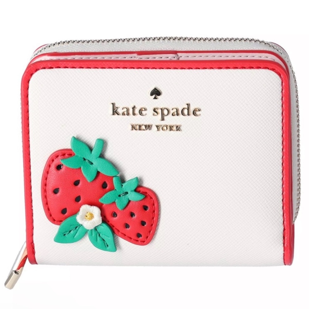Kate Spade 3D Strawberry Dreams Small Zip Around Bifold Wallet Cream Multi